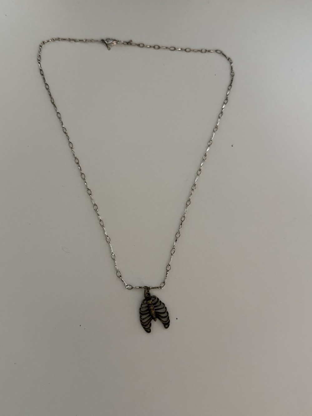 Sterling Silver Rib Cage Pendant Necklace - Silver